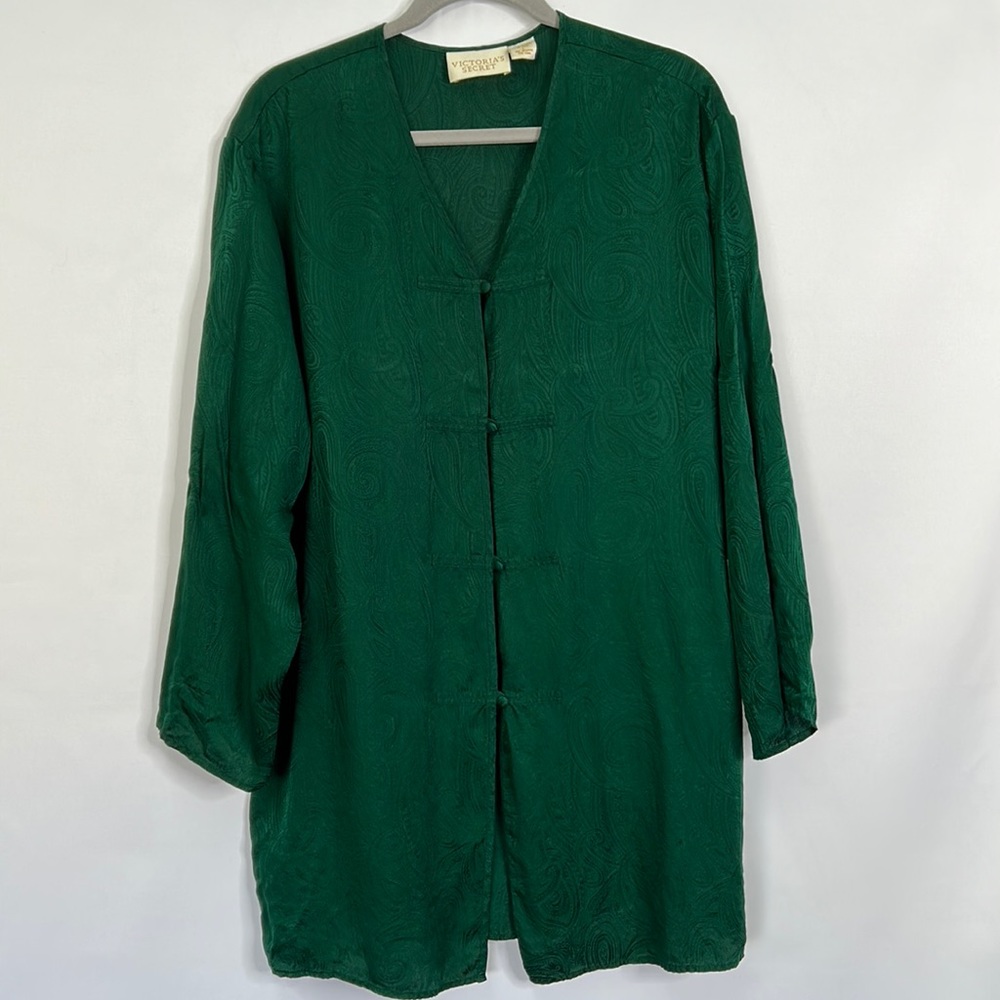 Victorias Secret vintage button kimono long sleeve paisley emerald sleep tunic